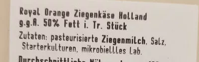 Lista de ingredientes del producto Ziegenkäse / Fromade de chèvre Royal Orange 250 g