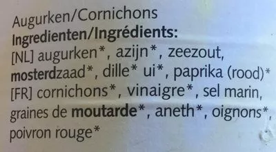 Lista de ingredientes del producto Bio Augurken zuur Machandel 680 g (350 g uitlekgewicht)