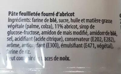 Lista de ingredientes del producto Pâte feuilletée fourrée d'abricot Patisserie 