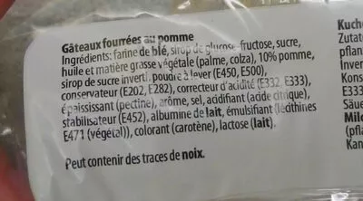 Lista de ingredientes del producto Gâteaux fourrées au pomme Pâtisserie 300g