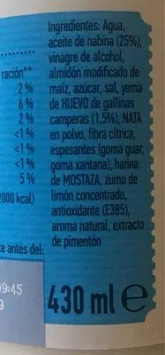 Lista de ingredientes del producto Mayonesa Light Hellmann's 430 ml