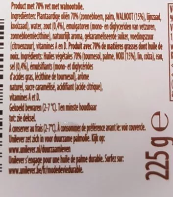 Lista de ingredientes del producto Margarine huile de noix 100% végétal Becel,  Unilever 