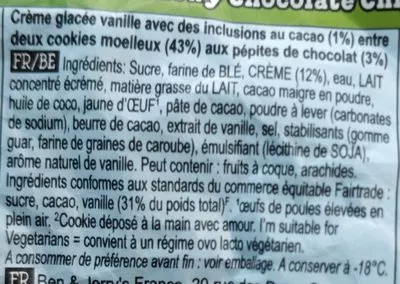 Lista de ingredientes del producto Son of a Wich Duo Ben & Jerry's 60 ml / 44 g