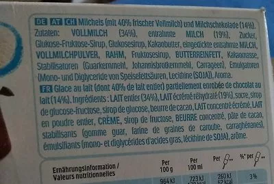 Lista de ingredientes del producto Kinder Ice Cream Stick Kinder, Miko, Unilever 10 x 36 ml (270 g)