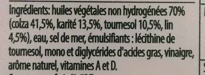 Lista de ingredientes del producto Margarine 100% Végétal doux Fruit d'Or Fruit d or, Fruit d'Or 400 g