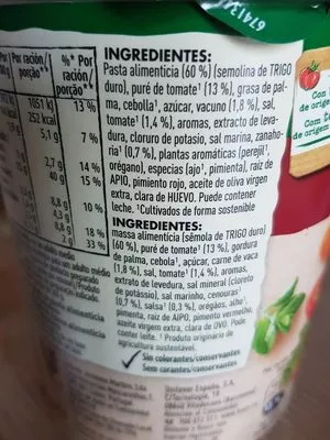 Lista de ingredientes del producto Pasta boloñesa Knorr 