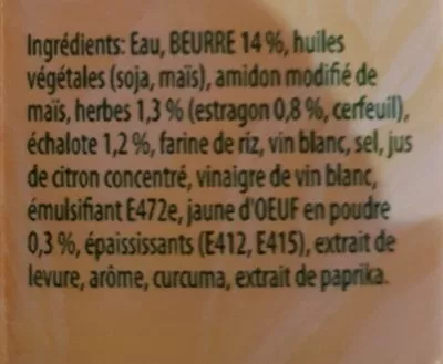 Lista de ingredientes del producto Sauce Béarnaise Knorr 300 ml