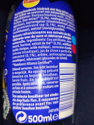 Lista de ingredientes del producto Original Sparkling Ice Tea Lipton,  Unilever 500ml