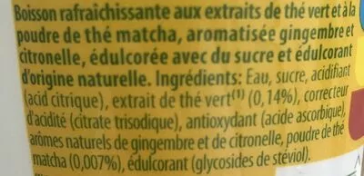 Lista de ingredientes del producto Green Ice Tea Matcha ginger & lemongrass lipton 330 ml