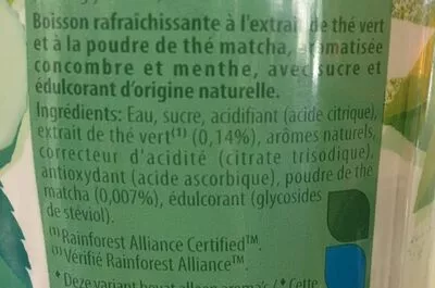 Lista de ingredientes del producto Green Ice Tea Matcha lipton 1 l