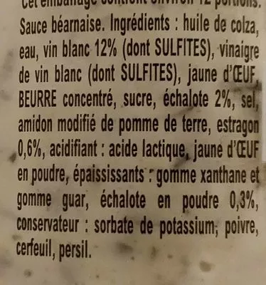 Lista de ingredientes del producto Amora Sauce Béarnaise aux Echalotes 184g amora 184 g