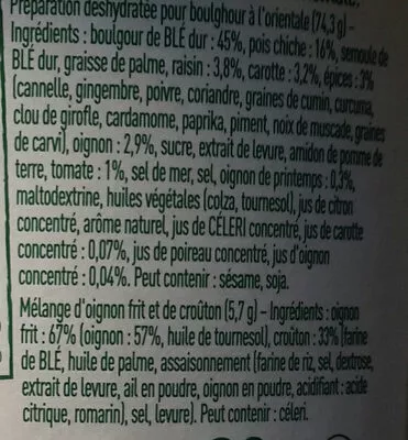 Lista de ingredientes del producto Mon Veggie Pot Boulghour à l'Orientale Knorr 80 g