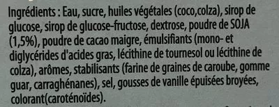 Lista de ingredientes del producto Glace au soja vanille enrobée au cacao maigre Swedish Glace 