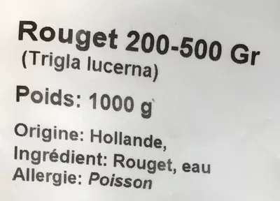 Lista de ingredientes del producto Rouget 200-500 Gr Sans marque 1000 g