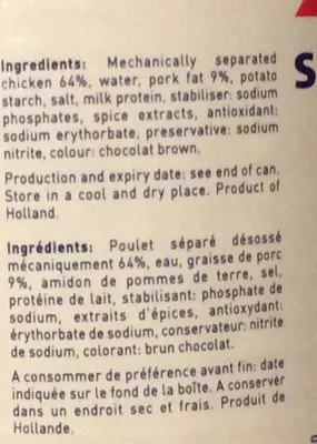 Lista de ingredientes del producto Zwan saucisses cocktail porc Zwan 