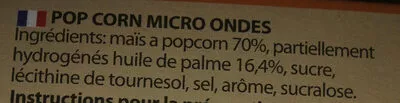 Lista de ingredientes del producto Pop corn caramel salé  300g