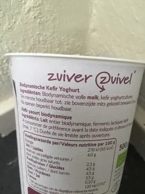 Lista de ingredientes del producto Kefir Zuiver Zuivel 500 ml