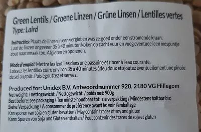 Lista de ingredientes del producto groene linzen Nature Food 900 g