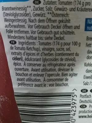 Lista de ingredientes del producto Heinz Tomato Ketchup Heinz 