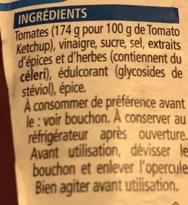 Lista de ingredientes del producto Tomato ketchup 50% Heinz 