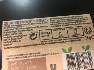 Lista de ingredientes del producto Thé noir mûre cassis Lipton 28 g