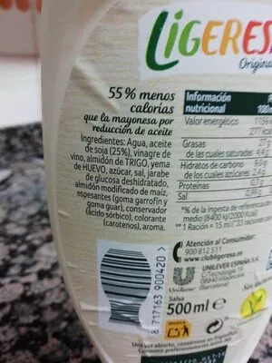 Lista de ingredientes del producto Ligeresa Original Ligeresa 