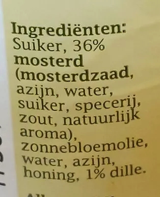 Lista de ingredientes del producto Mosterd Dille Saus Zijerveld 190 mk