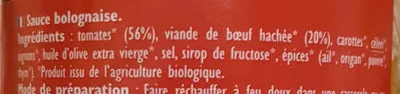 Lista de ingredientes del producto Sauce bolognaise 20 % de bœuf La Bio Idea 350g