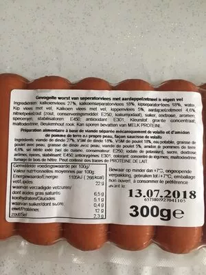 Lista de ingredientes del producto Saucisses de volaille  