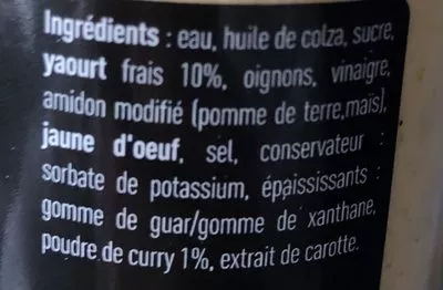 Lista de ingredientes del producto Sauce Yaourt Curry Les sauces de charlotte 