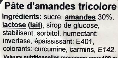 Lista de ingredientes del producto Pâte d’amandes NMK ESBACO 