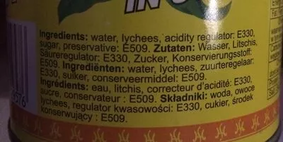 Lista de ingredientes del producto Litchis Au Sirop Sans marque, Heuschen & Schrouff 567 g (230 g égoutté)