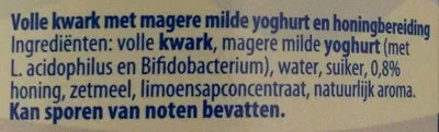 Lista de ingredientes del producto Licht gezoete volle kwark met honing Almhof 500 g