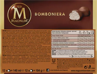 Lista de ingredientes del producto Magnum Glace Bomboniera Classic x12 140ml Unilever 104 g