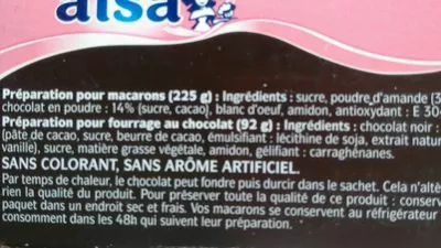 Lista de ingredientes del producto MACARON AU CHOCOLAT ALSA 317G OFFRE ECONOMIQUE Alsa 