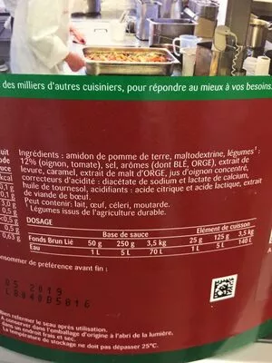 Lista de ingredientes del producto Fonds brun lié Knorr 