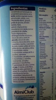 Lista de ingredientes del producto Almirón pronutra 1 Nutricia 