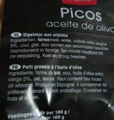 Lista de ingredientes del producto Picos Deli di Paolo 150g