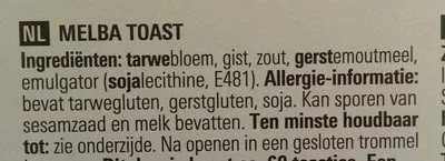 Lista de ingredientes del producto Basic Melba Toast Albert Heijn, AH 0,2 kg