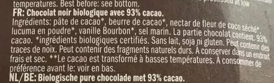 Lista de ingredientes del producto Extra foncé 93% cacao Love Chock 70 g