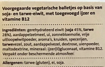 Lista de ingredientes del producto Fijn gekruide balletjes Veggie Chef, Jumbo 