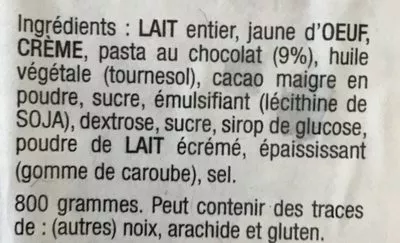 Lista de ingredientes del producto Glace au chocolat Glace de la Ferme 