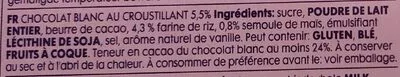 Lista de ingredientes del producto Chocolat blanc "white crisp" Hema 180 g