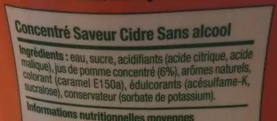 Lista de ingredientes del producto Concentré Saveur Cidre Sodastream 500 ml