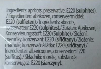 Lista de ingredientes del producto Abricots secs dénoyautés Jama Fruits 200 g