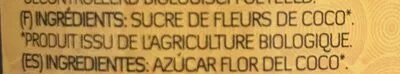 Lista de ingredientes del producto Sucre de fleurs de coco Yasko 