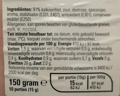 Lista de ingredientes del producto Filete de pavo Albert Heijn 150 g