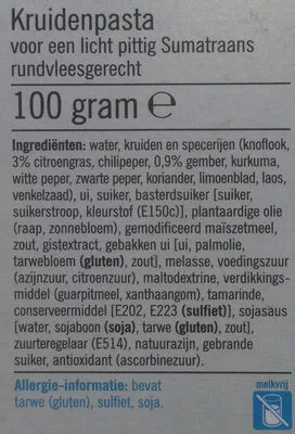 Lista de ingredientes del producto Rendang vlees Albert Heijn 100 g