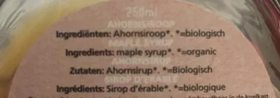 Lista de ingredientes del producto Sirop d'erable Bio Today 