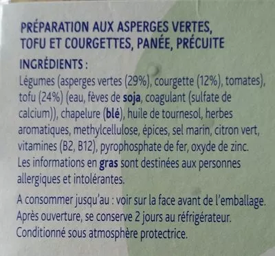 Lista de ingredientes del producto Galettes aux asperges et courgettes SoFine 80 g